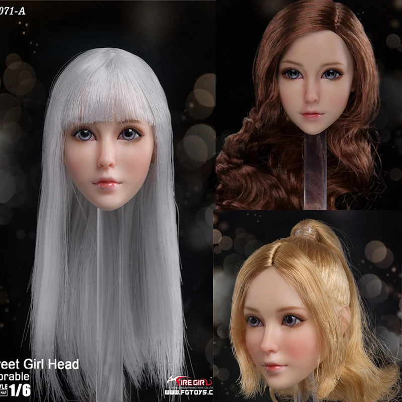 1//6 Female Head Blonde Hair Sculpt PVC Sweet Girl Model Toy for 12/" Action Body