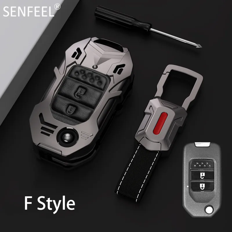 

Aluminum Alloy+Leather Car Key Case Cover For Honda Civic X-RV Jazz Greiz Crdder Odyssey 2015-2018 Flip Key Keychain Car Styling