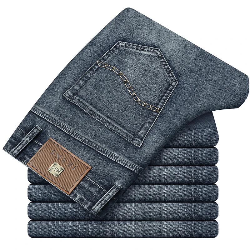Classic Style Men's Slim Jeans New Business Fashion Stretch Denim Skinny Jean Trousers Male Brand Pants Blue and Blue grey