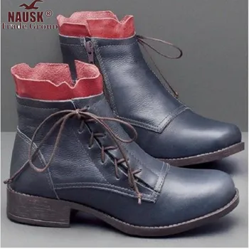 

NAUSK Ladies Women Winter Warm Leather Ankle Boots Ankle Boot Low-heeled Lace Up Booties Short Shoe