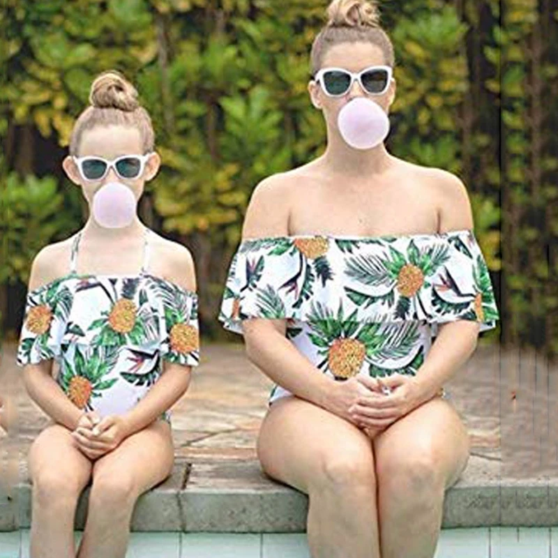 

Parent-child Swimsuit Woman Girls Pineapple Family Bikini One-piece Swimwear Beachwear Man Boys Beach Shorts New Summer Clothes