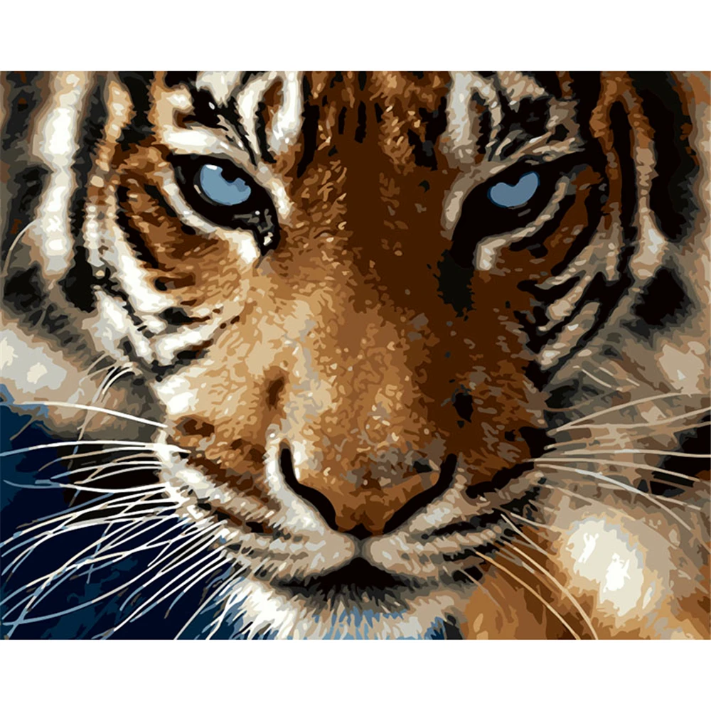 

Tiger Head Theme DIY Oil Painting Paint by Numbers with 4050 Colorful Canvas and Inner Frame for Kill Time and Bored