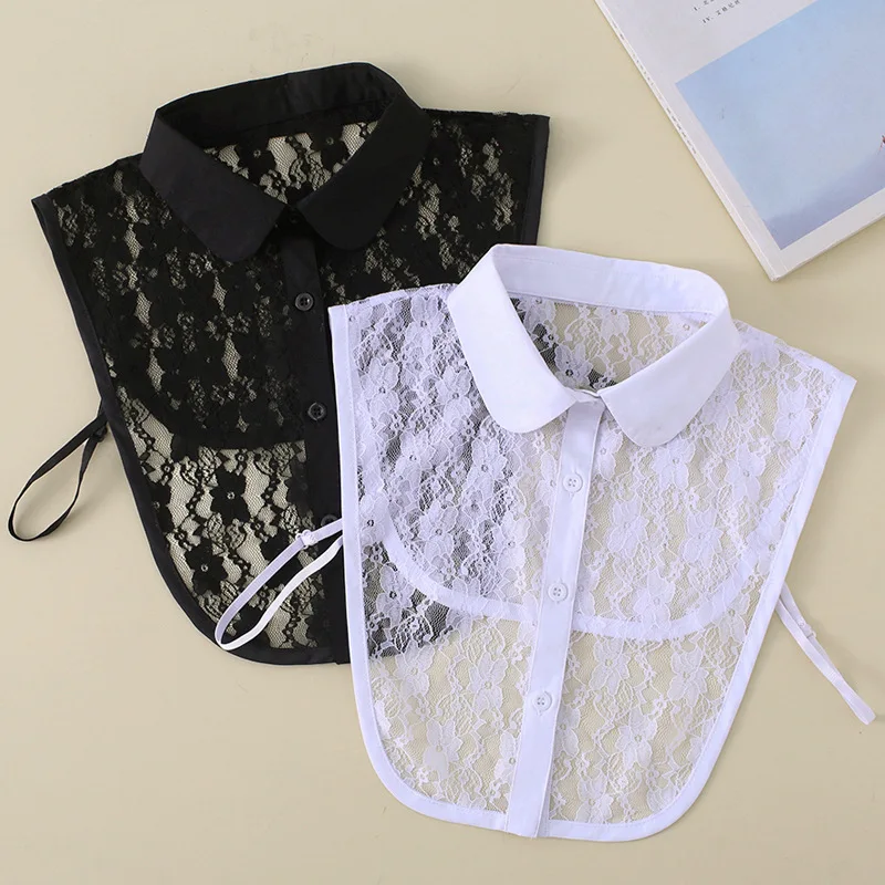 

Women Floral Lace Embroidery Fake Collars Detachable Collars White Black Lapel Choker Necklace Half Shirt Stand Flase Collars