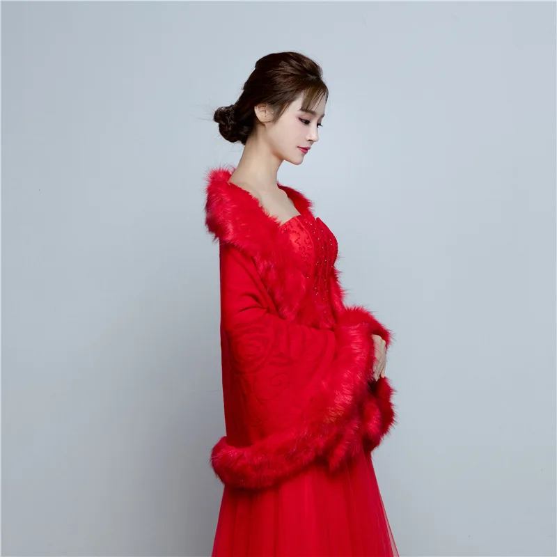 Мех свадебных вечерок, Обёрточная бумага для вечернее платье Cheongsam женился верхняя одежда Свадебная накидка куртка осень-зима Болеро Обёрточная бумага Bainise