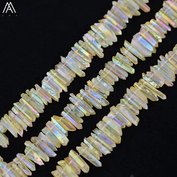 

Approx 73pcs/strands Natural Yellow Color Quartz Crystal Freeform Point Charms Beads For DIY Jewelry Accessories XFX-182AMBH