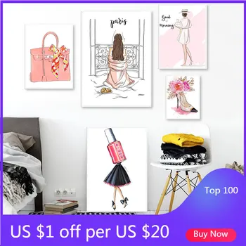 Billig Paris Sexy Mädchen Mode Kleid Wand Kunst Leinwand Malerei Nordic Poster Und Drucke Salon Dekoration Wand Bilder Für Wohnzimmer