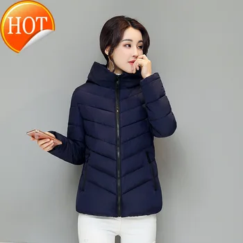 

Parka Hooded Short Women Regular Pockets Solid Padded Jacket Cotton Size Woman Winter Coats and Jackets
