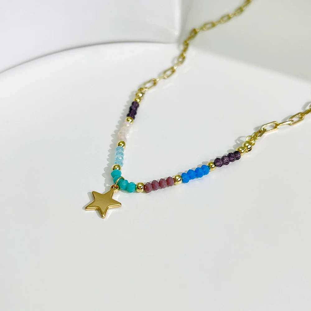 Peri'sBox Cute Multicolor Acrylic Bead Five-Pointed Star Pendant Necklace For Women Trendy Mixed Chain Necklaces - Image 3