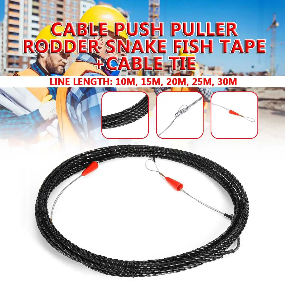 

10m/15m/20m/25m/30m 6.5mm Cable Push Puller Rodder Conduit Fish Tape Fiberglass Cable Tested Wire Pullers Guide Device