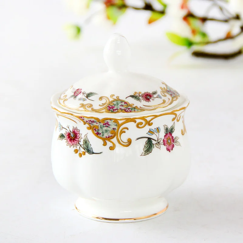 Sugar Bowl, Europe Style Bone China Coffee Set Accessory, Storage Container, Pot with Lid, Caddy, Kitchen Seasoning Box 4