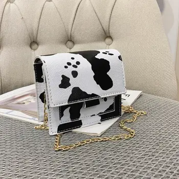 

Fashion Cow Milk Print Crossbody Bag Women Retro PU Leather Mini Purse Animal Pattern Chain Travel Daily Bags For Women