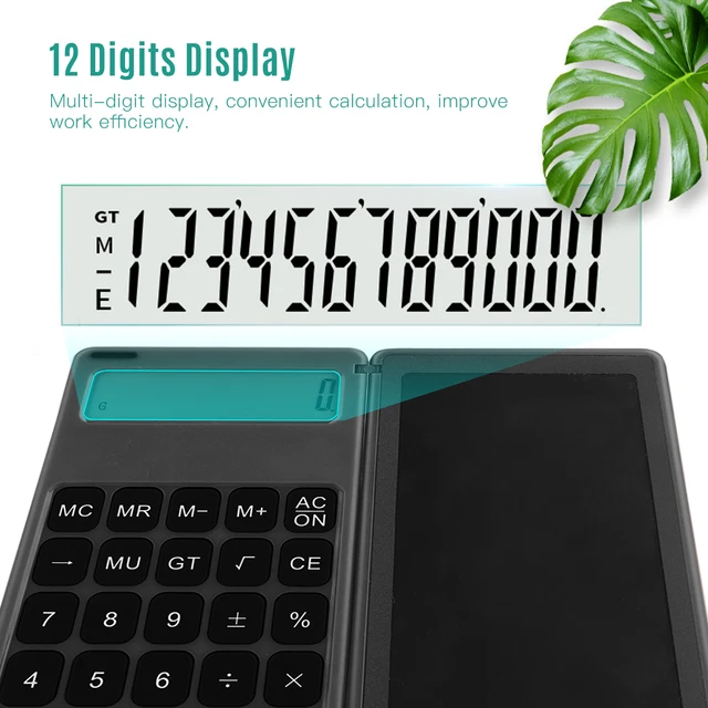 Calculatrice portable pour fournitures de bureau quotidiennes et de bureau de base avec tablette d/écriture LCD Bloc-notes Calculatrice de base Calculatrice Tablette d/écriture