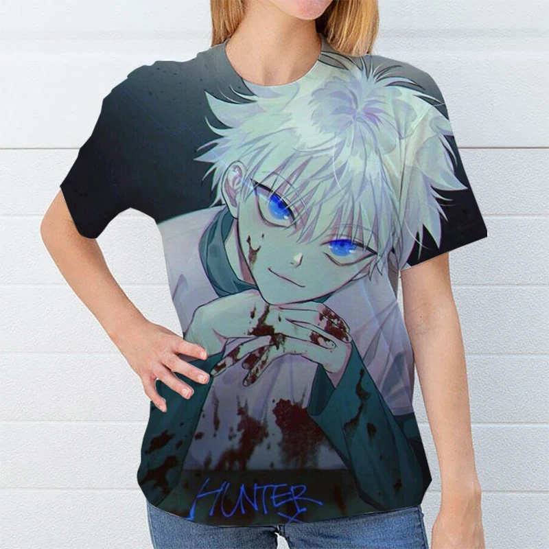Женская футболка большого размера Harajuku летняя хипстерская Hunter X Killua с глазами
