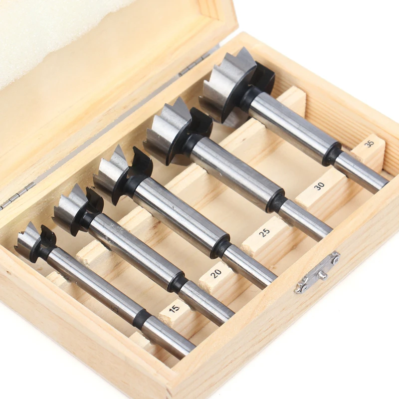 Versery 5PCS/Set 15/20/25/30/35mm Forstner Boring Drill Bits Kit Woodworking Self Centering Hole Saw Wood Cutter Tools Set