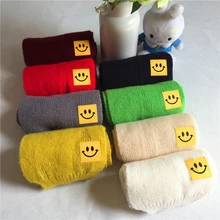 Детский шарф со смайликом, шарф для маленьких мальчиков и девочек, зимний шарф, чистый цвет, вязаный теплый плотный красивый шарф