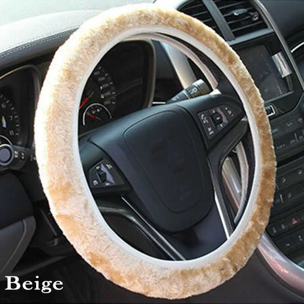 Beige Чехол рулевого колеса автомобиля Теплый Мягкий Пушистый Плюшевый автомобильный чехол рулевого колеса для зимы - Цвет: Beige