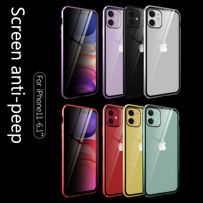 

Magnetic Metal Anti-peep Phone Case for iPhone 7 8 6 6S Plus Tempered Glass Back Magnet Cases Cover for iPhone11 XS MAX Case
