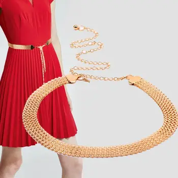 

110cm Gold Mesh Waist Chain Band Weaving Belt Metal Wavy Women Dress Belt Braided Mesh Alloy Waist Belt Chain Waist Decor C N6P0