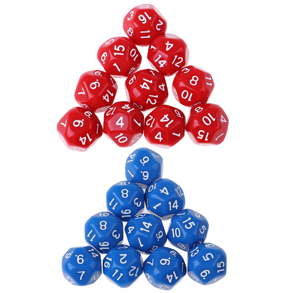 20pcs 16 Sided Dice D16 Acrylic Dices for Role Playing Game Supplies DND Board Game Blue & Red