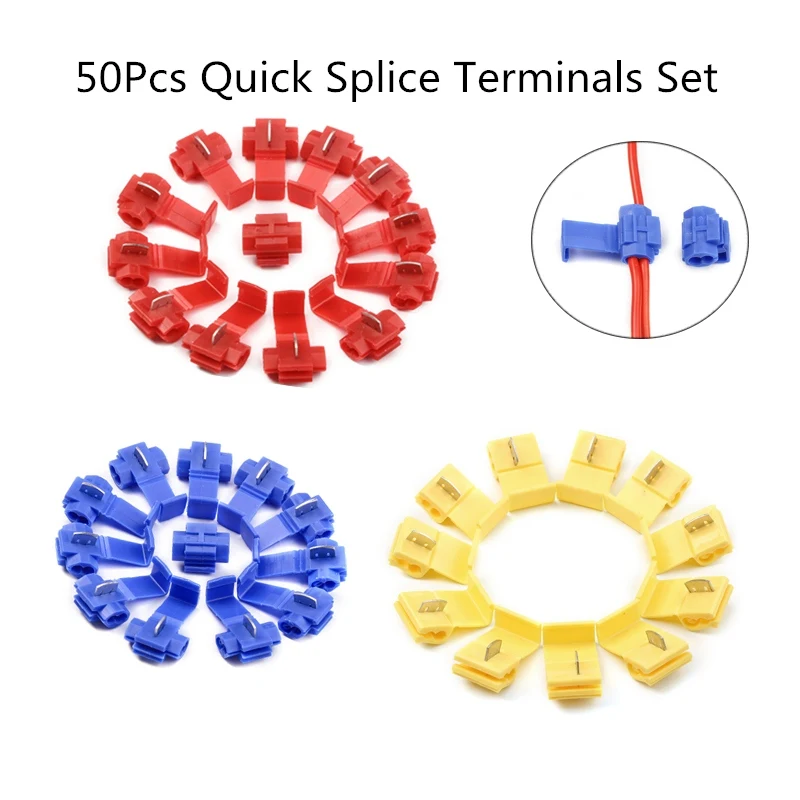 

50Pcs/Set Red/Yellow/Blue Electrical Cable Connectors Quick Splice Snap Lock Wire Crimp Terminals 22-10 AWG Wire Connector