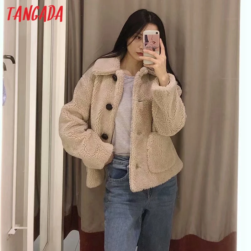 Tangada, женское объемное плюшевое пальто, теплое, толстое, на пуговицах,, осень, зима, теплое, плюшевое пальто, Женское пальто, 4M117
