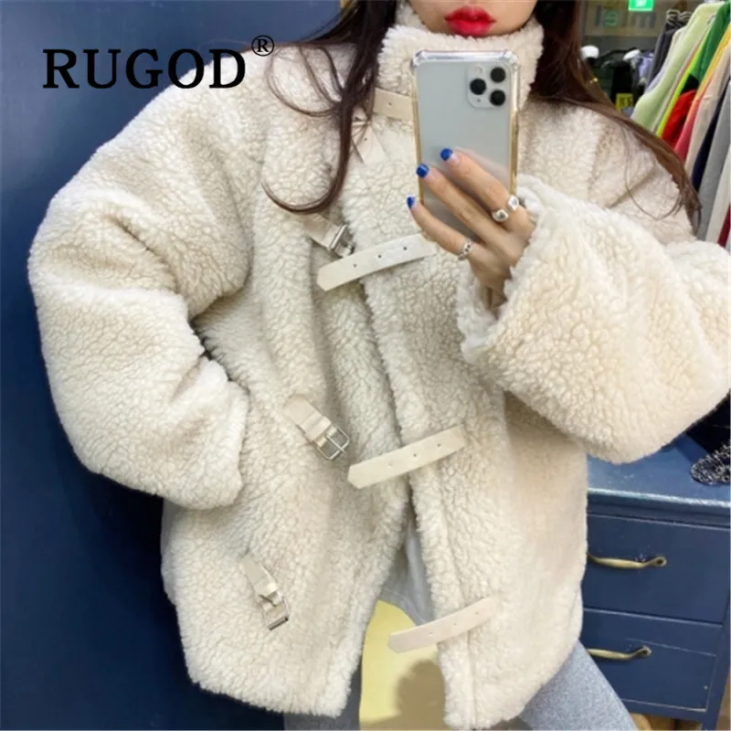 Пальто женское RUGOD уличная мотоциклетная куртка Женская модная овечья шерсть лоскутное хлопковое стеганое зимнее пальто Женская Повседневная Свободная пушистая куртка
