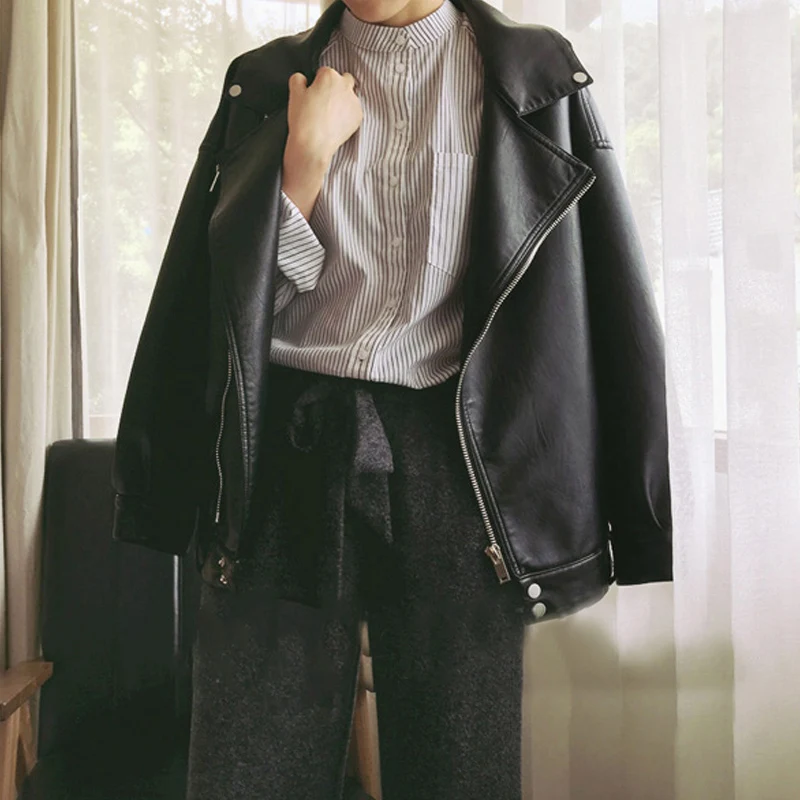 Bella philosophy, свободная куртка из искусственной кожи, женская классическая байкерская куртка, осенняя Женская Базовая куртка, модная черная верхняя одежда