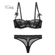 Varsbaby, женский сексуальный кружевной прозрачный комплект нижнего белья с чашкой 1/2, бюстгальтер без подкладки+ стринги, комплект с бюстгальтером, чашка ABCD