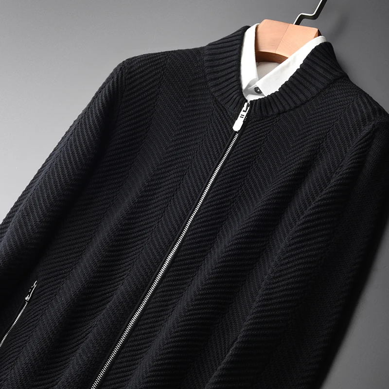 Мужской кардиган на молнии с двумя карманами и воротником-стойкой размера плюс 4xl