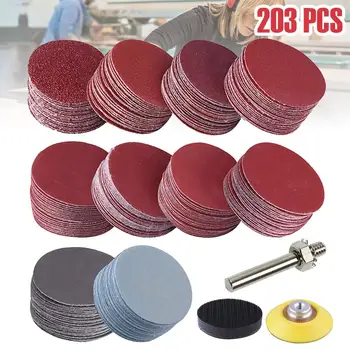 

203PCS Round Sandpaper Eight Hole Disk Sand Sheets Grit 40-800 Hook and Loop Sanding Disc Polish