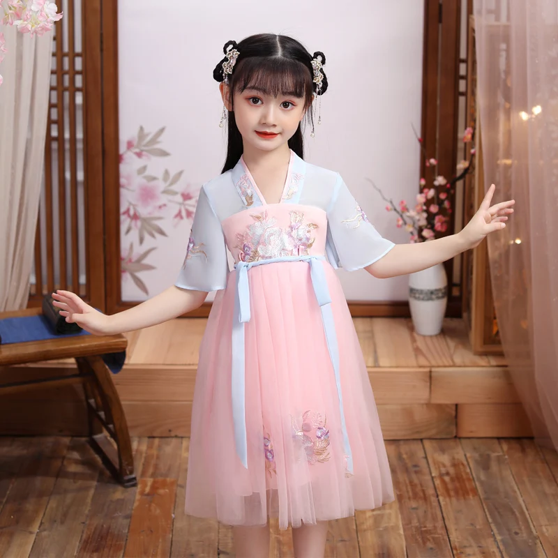 

XinHuaEase Girls Tang Dynasty Children's Fairy Daily Chinese Traditional Style Hanfu Dresses Stage Outfit Kids Costumes Ancient