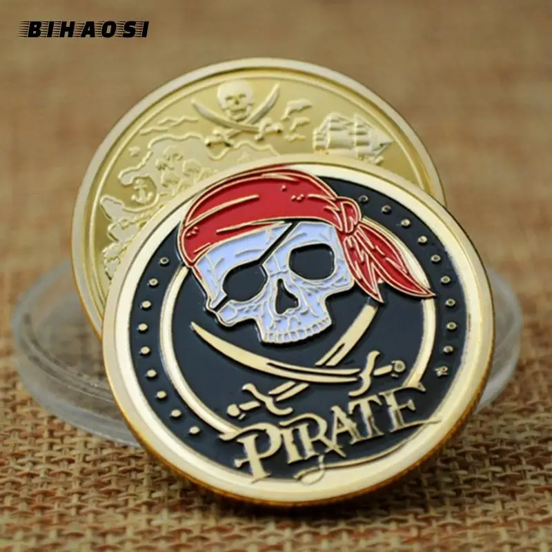 

32mm pirate COIN GOLD PLATED ENAMEL Paris Tower Nostalgic Commemorative Badge Russian Ancient Coin Collection Skull Coin Gift