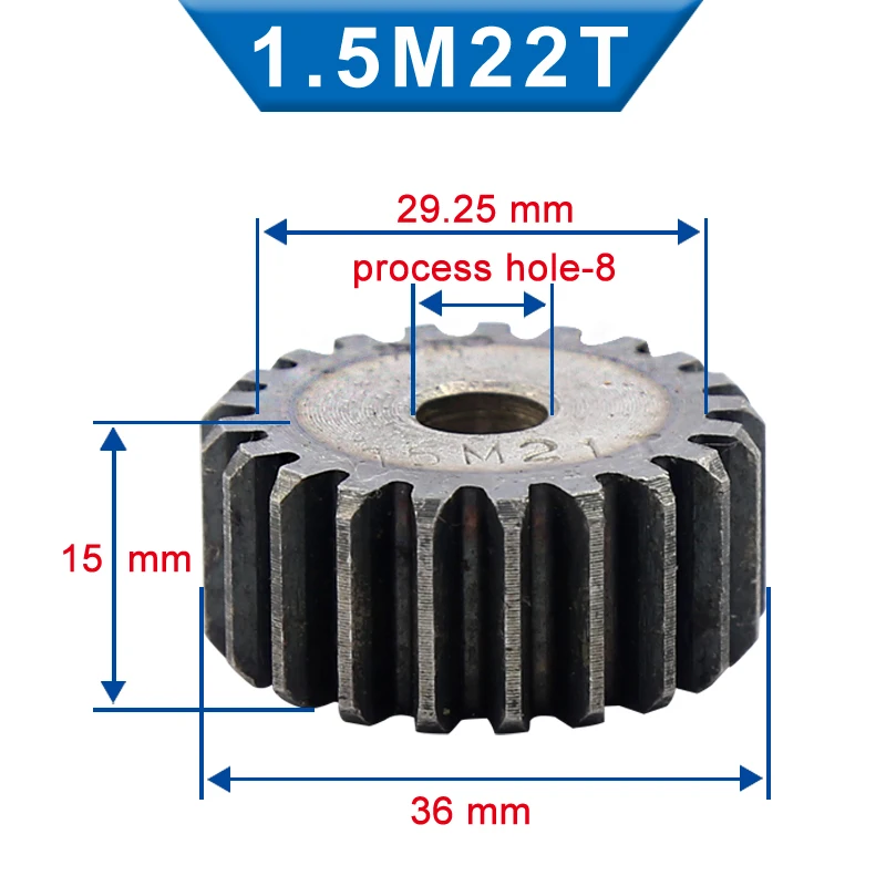 저탄소강 소재 스퍼 기어 휠, 플랫 기어, 총 높이 15mm, 프로세스 홀 기어 휠, 1.5M, 20, 21, 22/23 톱니, 8mm, 1 개