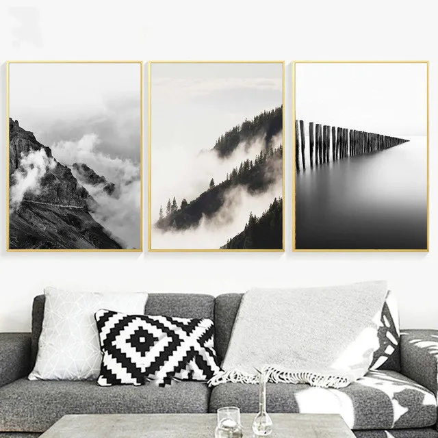Miyama Lake Landscape Painting Minimalist Oil Nordic Style Poster Hd A4 Print Art Wall Pictures For Home Decoration | Дом и сад