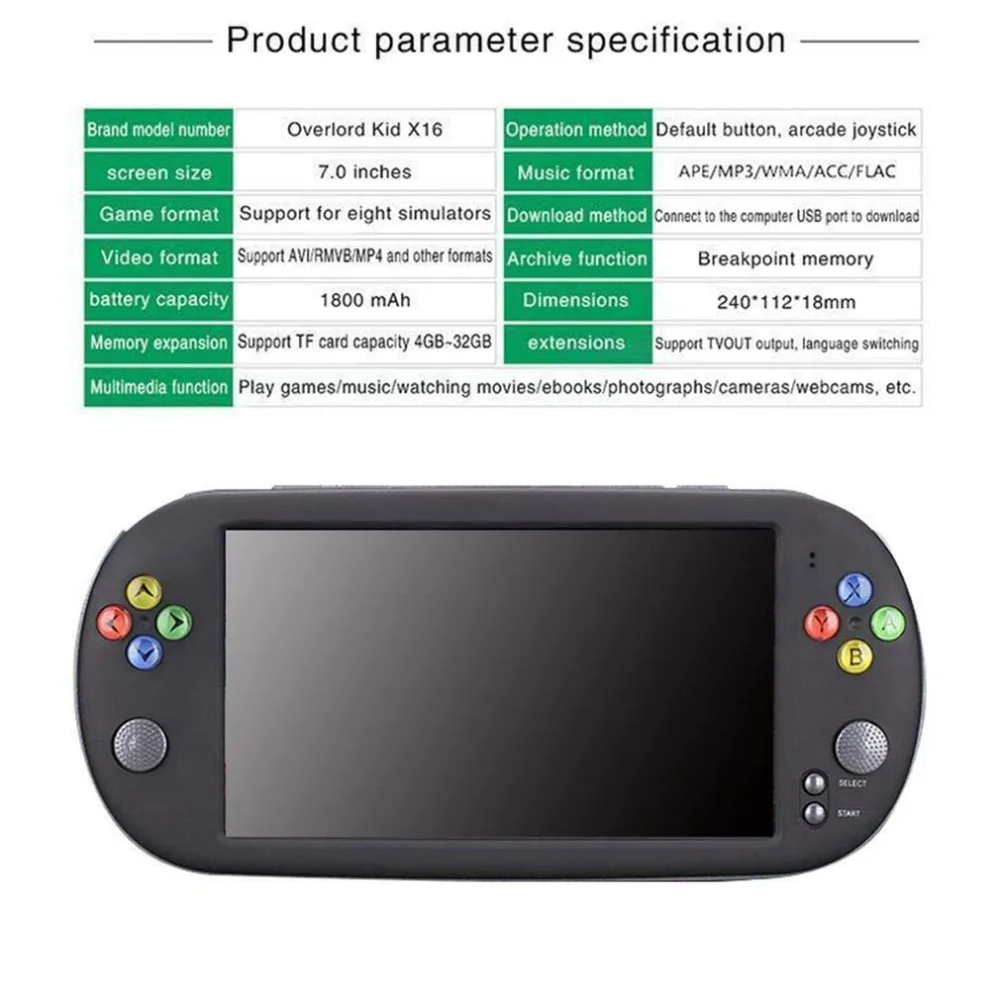 X16 7 дюймов Ретро Классическая игровая консоль ручной портативный 1300 Встроенные игры цветной экран дисплей игровой плеер