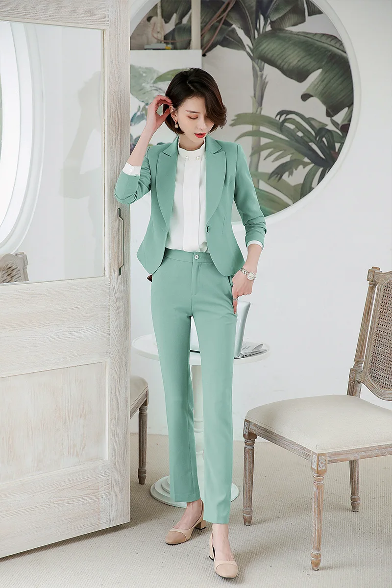 IZICFLY новый стиль осень зеленый деловые брюки костюм офисная форма элегантные деловые Женские Костюмы Блейзер с брюками Рабочая одежда 4XL