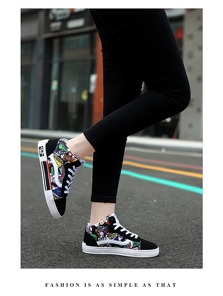 HYFMWZS/Модная парная обувь с граффити; Джокер; повседневные кроссовки на платформе; Цвет Черный; индивидуальная парусиновая обувь на все сезоны; Размеры 35-46