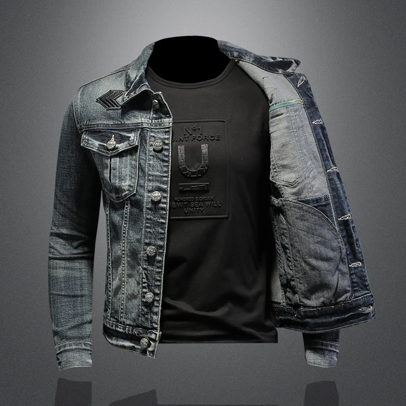 Men's Denim Jacket Retro Denim Badge 