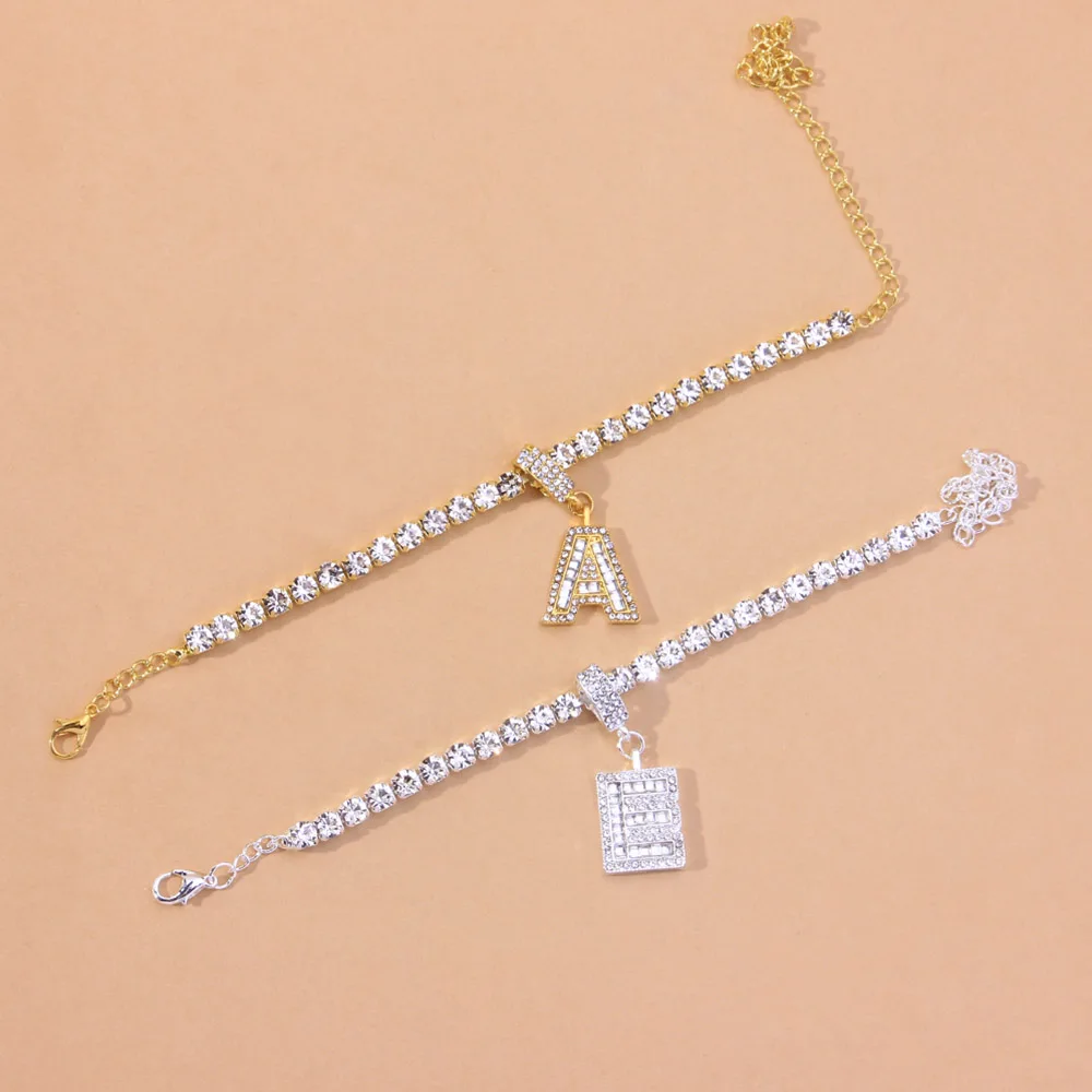 A-Z Initial Baguette Letter Anklet Stainless Steel for Women