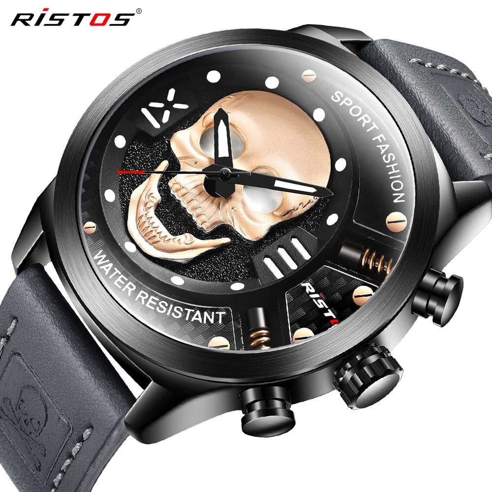 

RISTOS Relogio Masculino Mens Watches New Skull Watch Men's Military Sports Wrist Watch Men Waterproof Silicone Quartz Clock