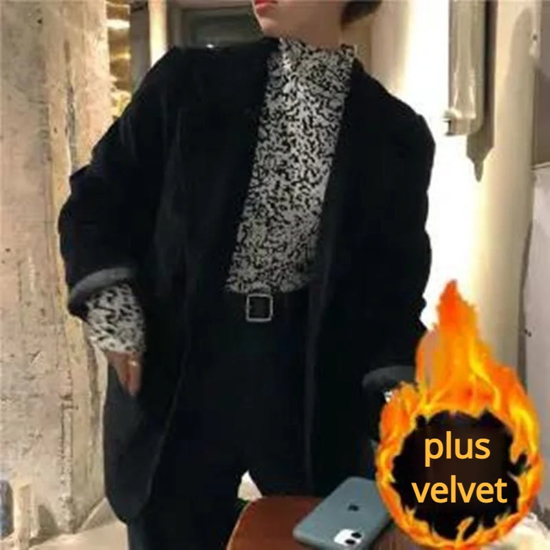 

Blazers Women Solid Corduroy Velvet Design Single Breasted Loose Hong Kong Style Retro Chic Soft Fashion Ulzzang All-match