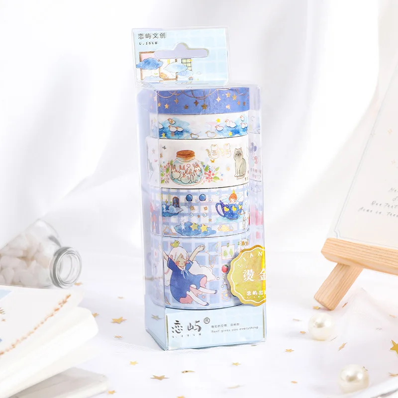 

Girl'S Heart Bronze Combination Install and Paper Tape Hand Account Diary DIY Collage Collage 5 Roll Packing Color Decorative Ta