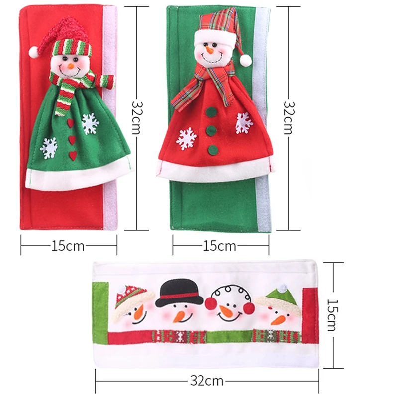 3Pcs Christmas Decoration Refrigerator Door Handle Covers Cartoon Cute Microwave Door Refrigerator Handle Sets Christmas Gift