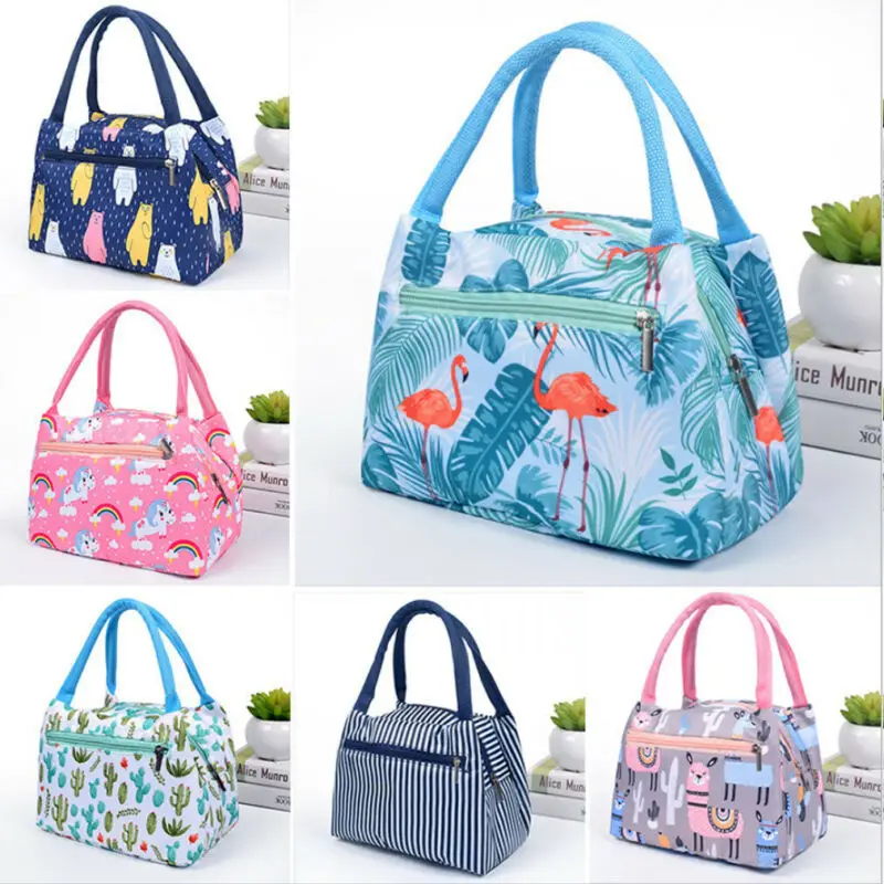 Family Portable Printed Lunch Bags Picnic Insulated Bags School Lunchbox Multicoloured Color Autumn New Storage Lunch Bag