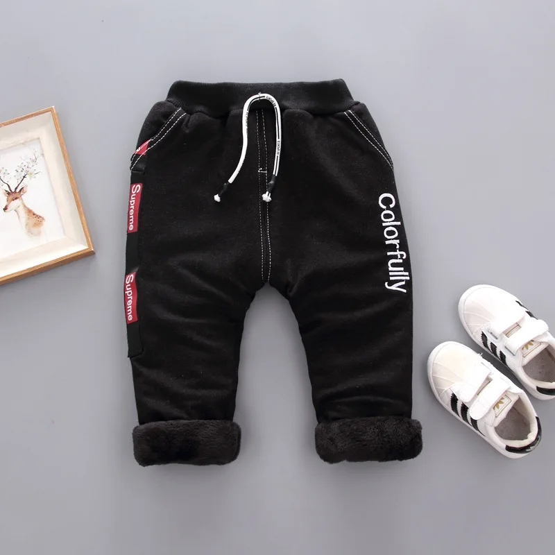 BOY'S Brushed And Thick Lettered Printed Pants Winter New Style Casual Western Style out Clothes Fashion