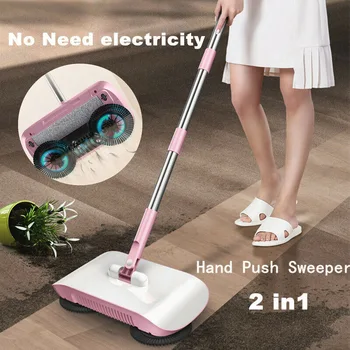 

2 in 1 Hand Push Lazy Cleaning Sweeping Broom Set Home Sweeper with Rags MYDING