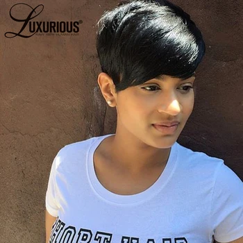 

4inch Short Bob Human Hair Wigs For Women Natural Black Brazilian Remy 150 Density Pixie Straight Bob Wigs Machine Made Wig