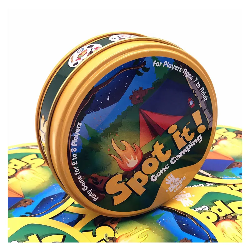 Английская версия Dobbles Spot Kaarten Het Hip настольная игра для родителей и детей Hoge Kwaliteit Оловянная металлическая коробка Gaan Camping sport