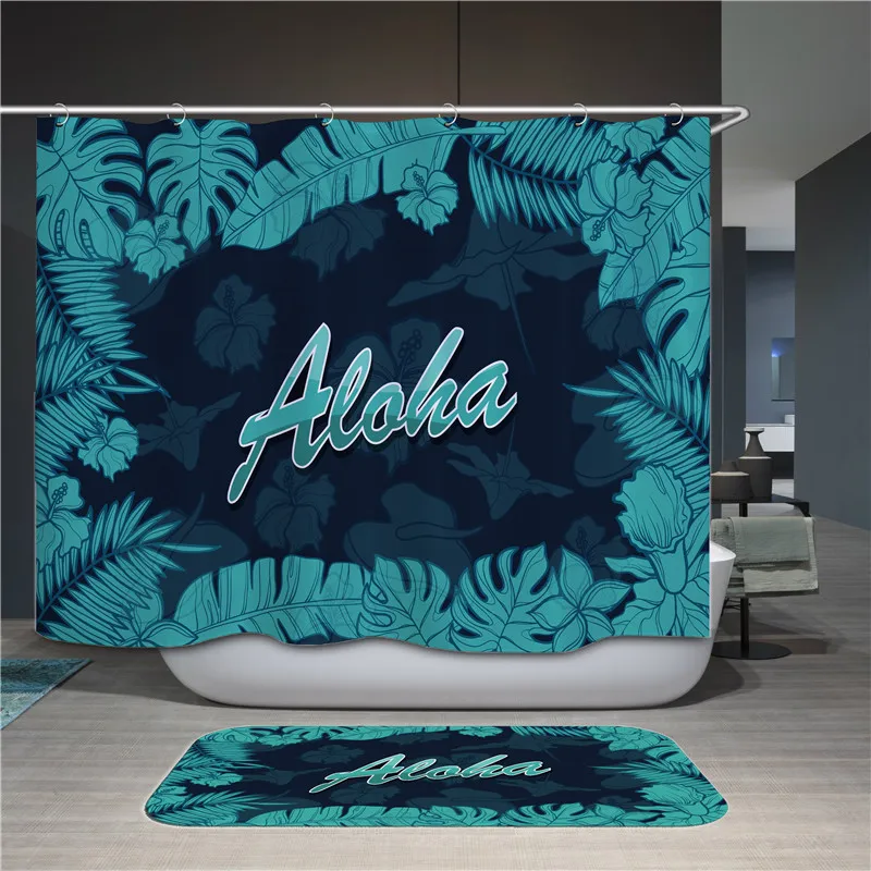 

Printed waterproof shower curtain polyester fabric shower curtain washable household shower curtain with 12 hooks