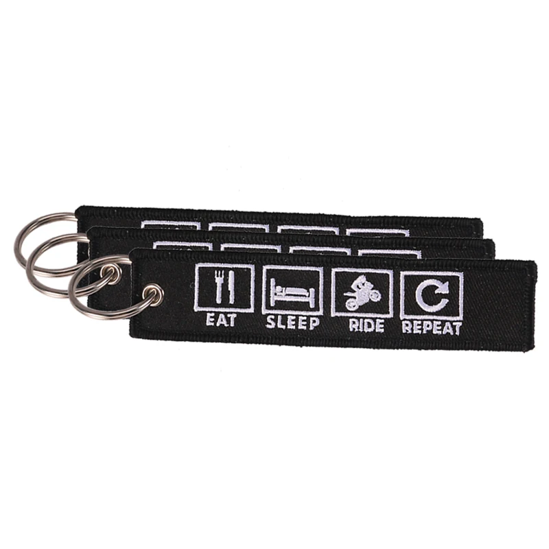 Remove Before Flight Novelty Embroidery Key Chain Bijoux Keychain for Motorcycles n Cars Eat Sleep Rid Repeat Porte Clef Key Tag (2)